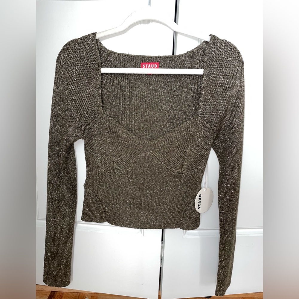 STAUD Cerro Long Sleeve Metallic Sweater Top NWT Size Medium